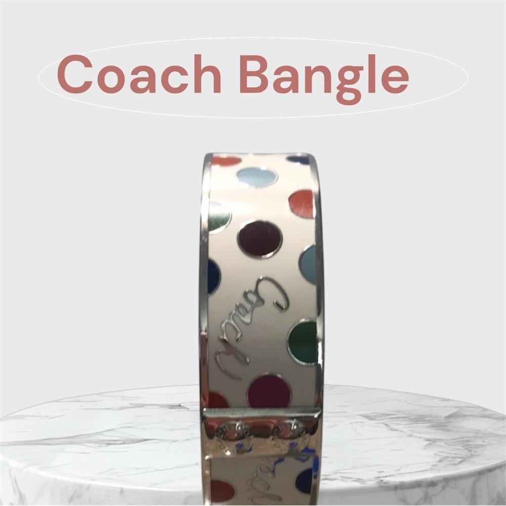 Coach Y2K White Enamel w/Multicolor Polka Dots Silver-Plated Bangle (7.5”D) NWOT - Picture 3 of 6